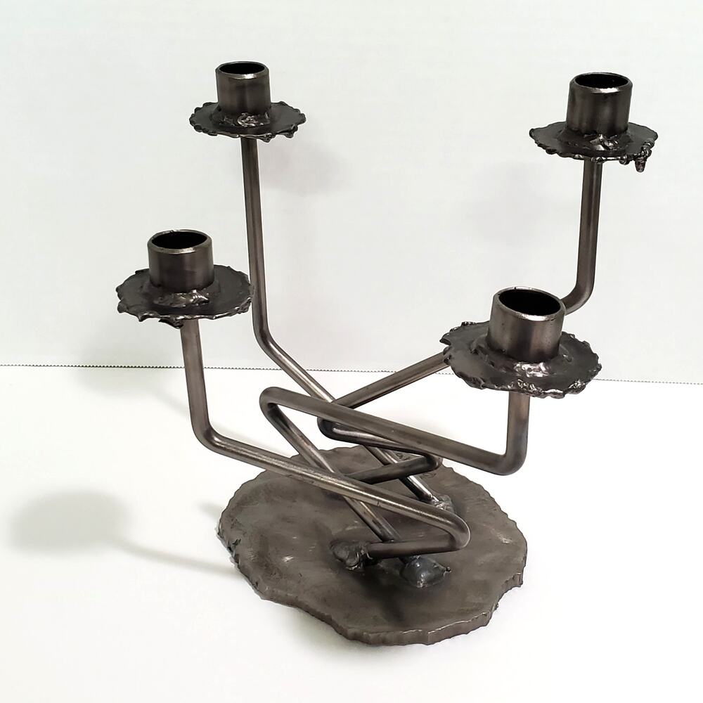 Vintage Signed Val Barbera Brutalist Metal Candelabra 5 Arm Candle Holder